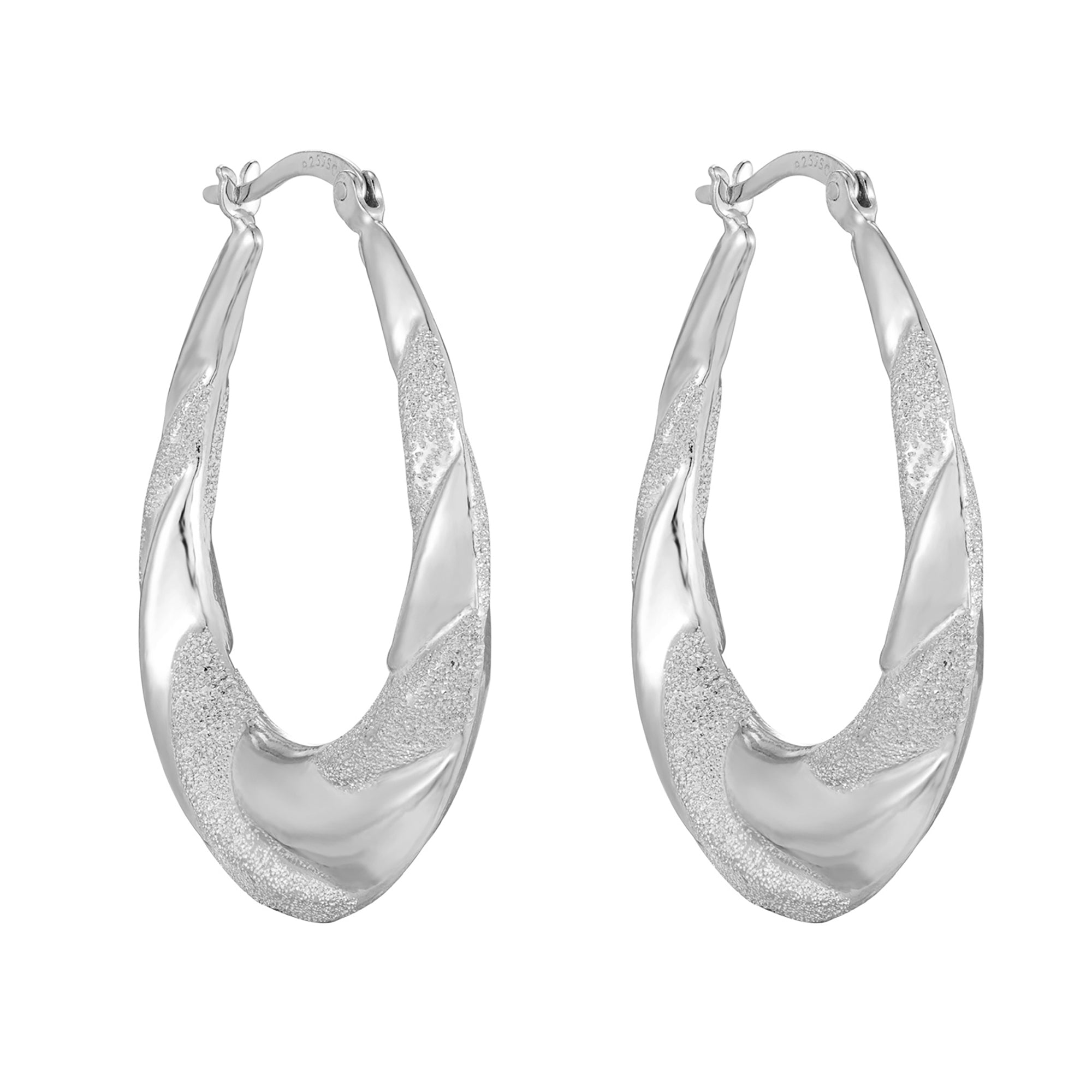 silver hoops - silver earrings - silver creoles - silver oval earrings - seol gold