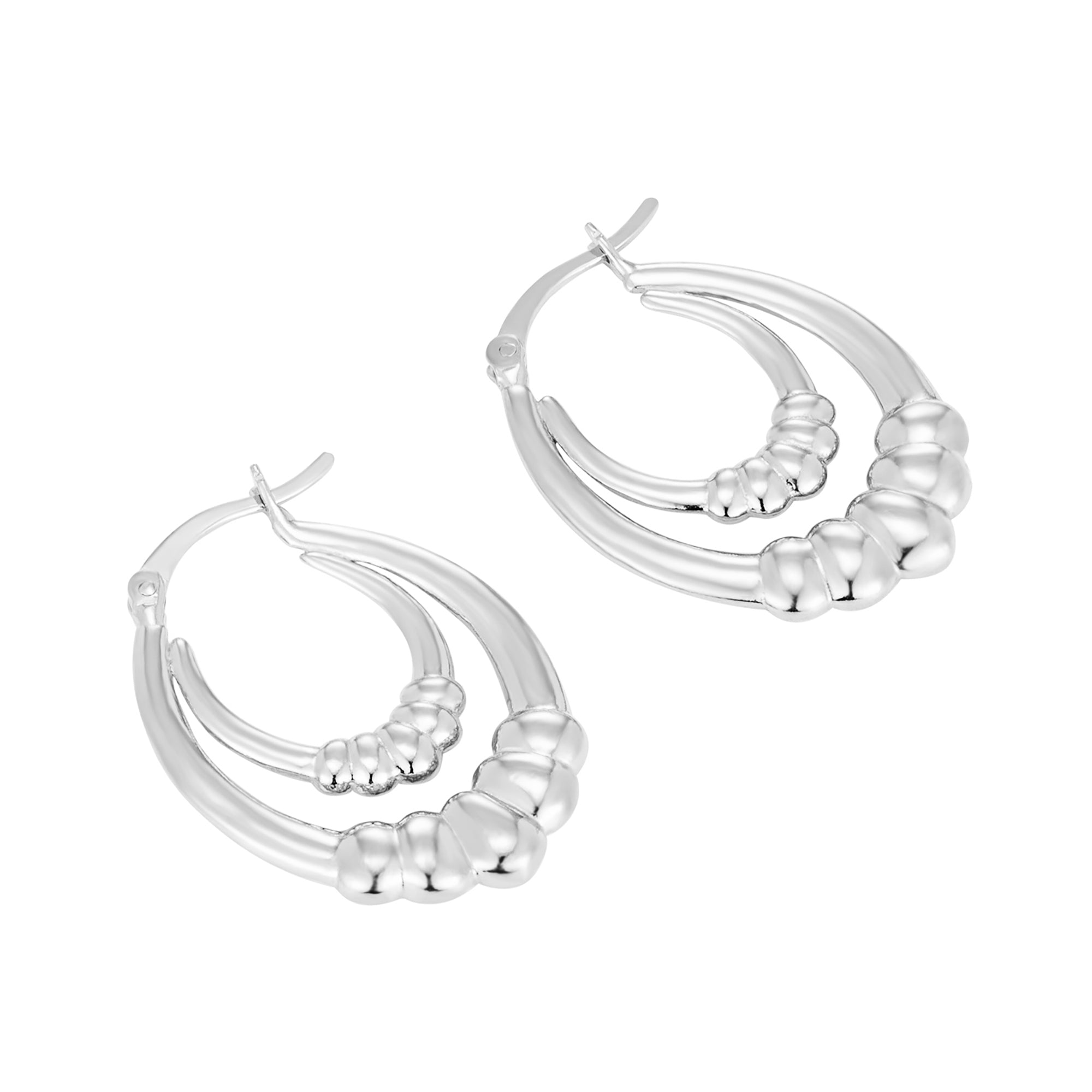 double hoops - duo hoops - sterling silver - silver creole - bead hoop - seol gold