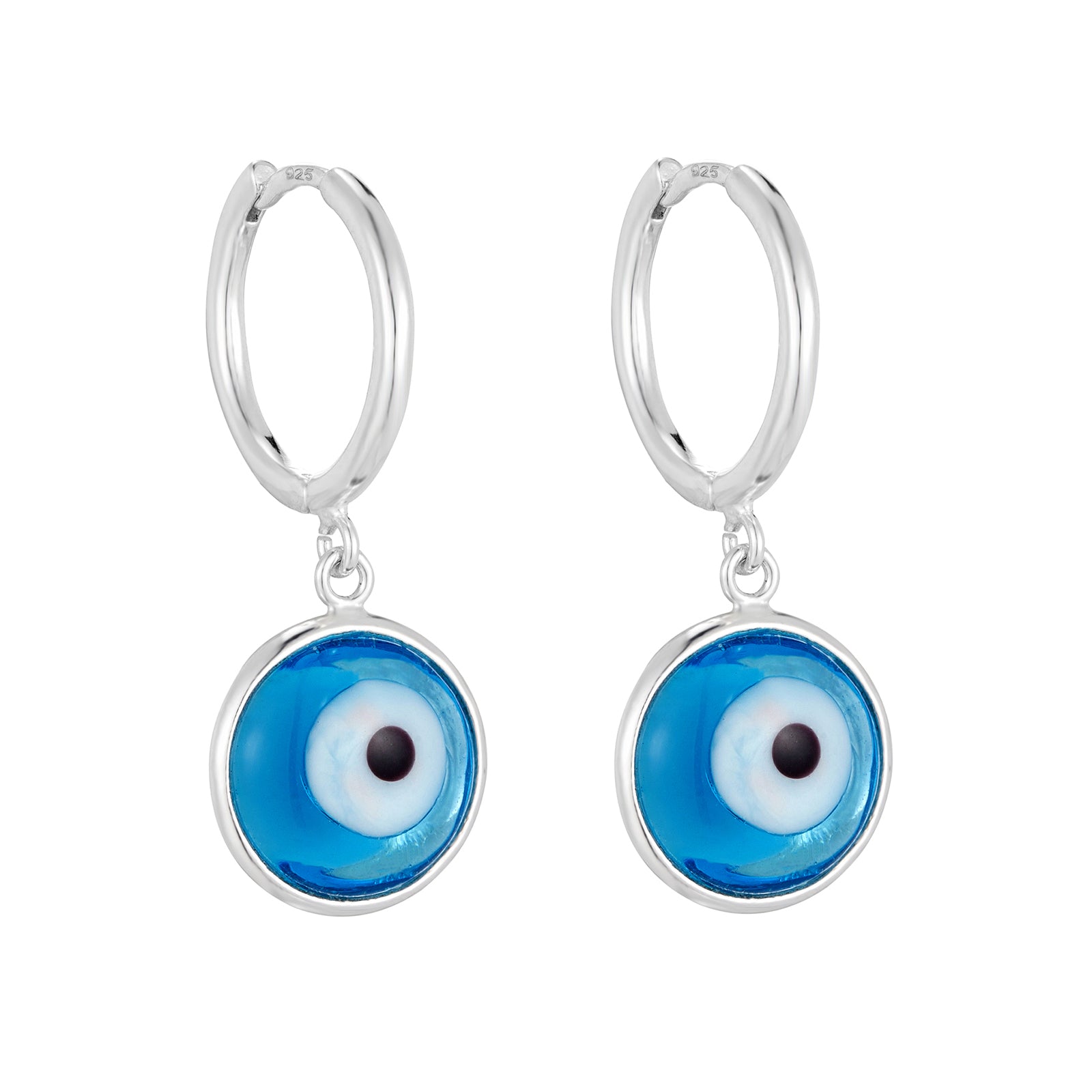 silver evil eye hoop earrings - seolgold