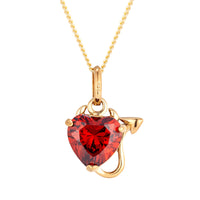 red heart charm - red cz pendant - devil heart charm - gold necklace - seol gold