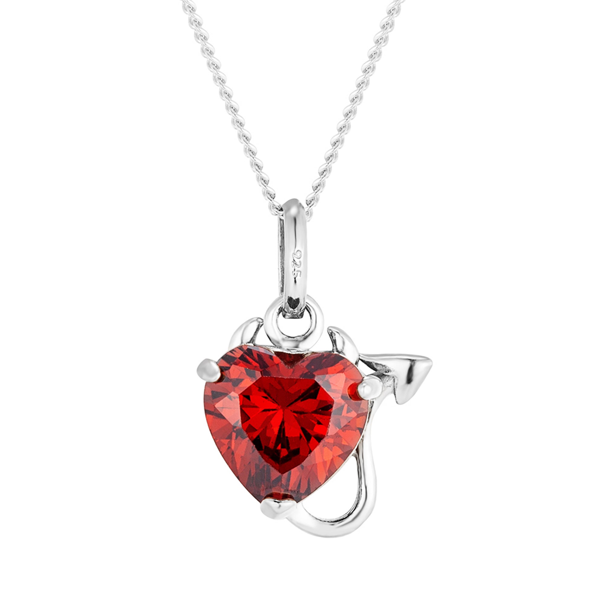 red cz heart - red cz heart cahrm - devil heart necklace - red heart cz - seol gold