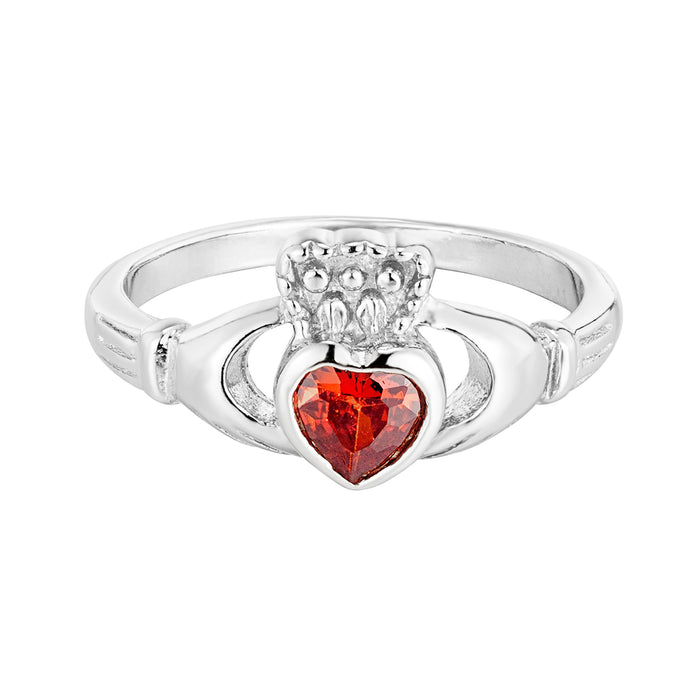 claddagh ring - claddagh cz ring - garnet ring - seol gold