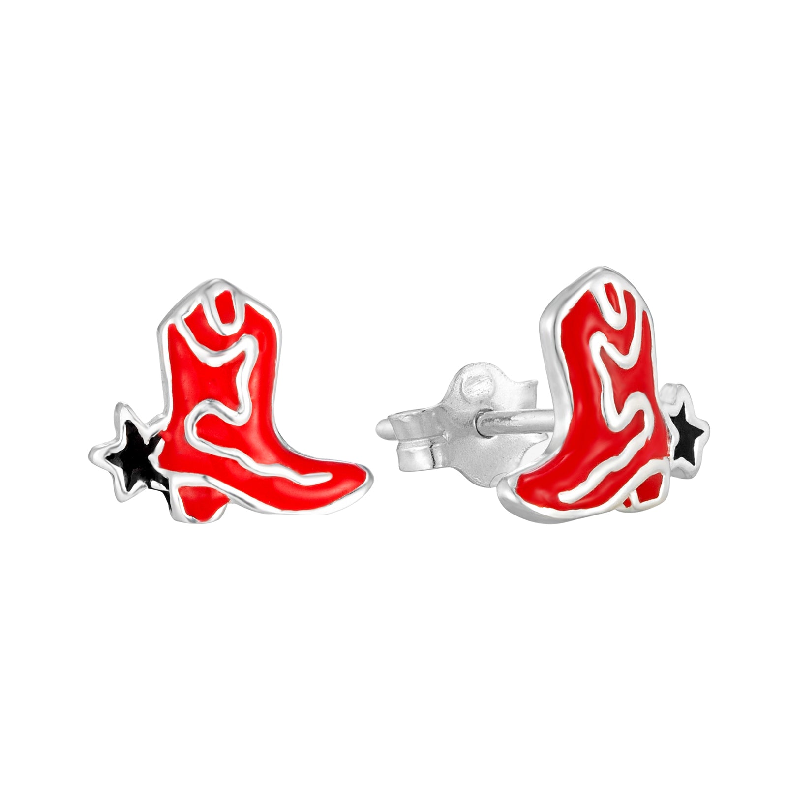 Sterling Silver Red Enamel Cowboy Boot Studs