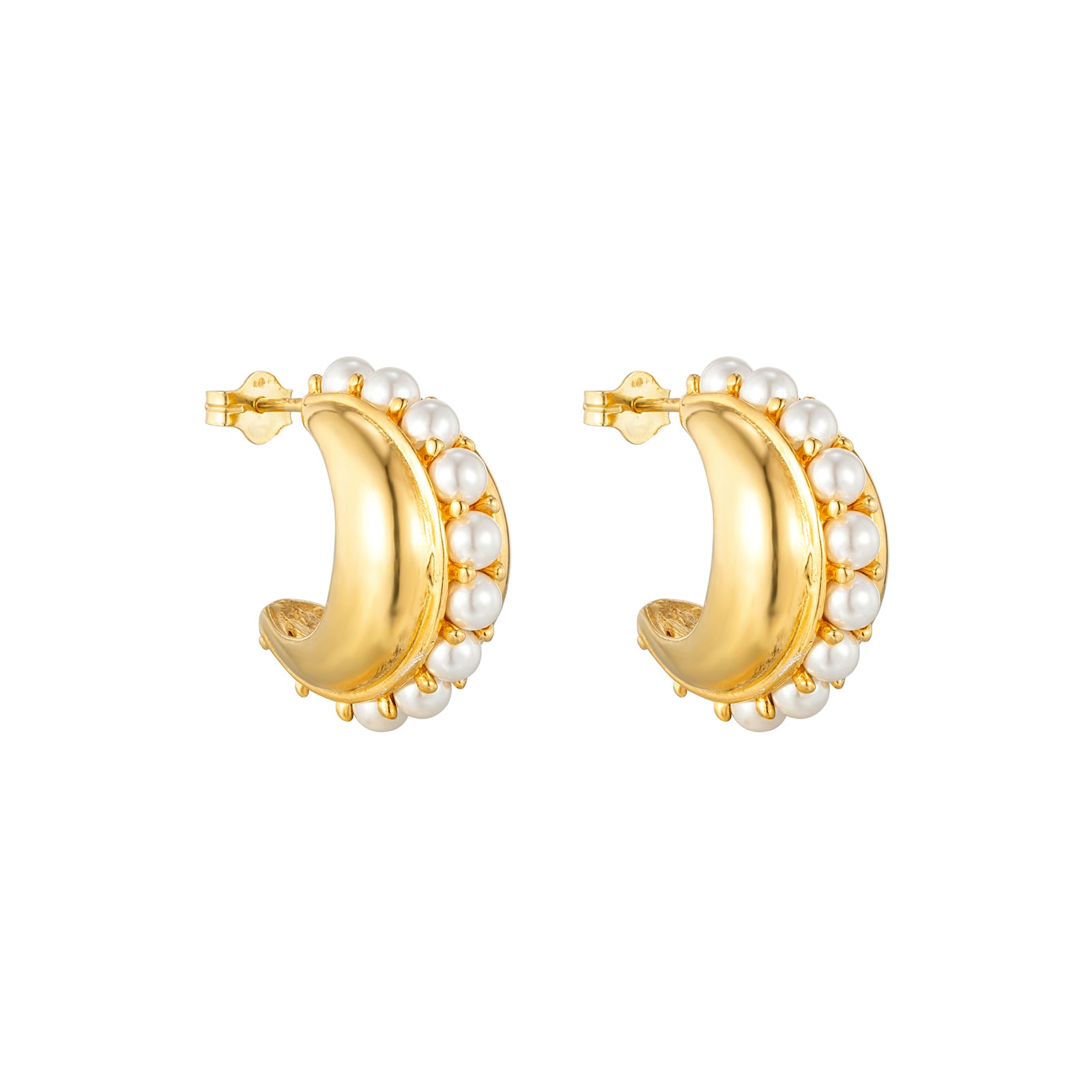 Seol Gold - 18ct Gold Vermeil Chunky Pearl Studded Half Hoops