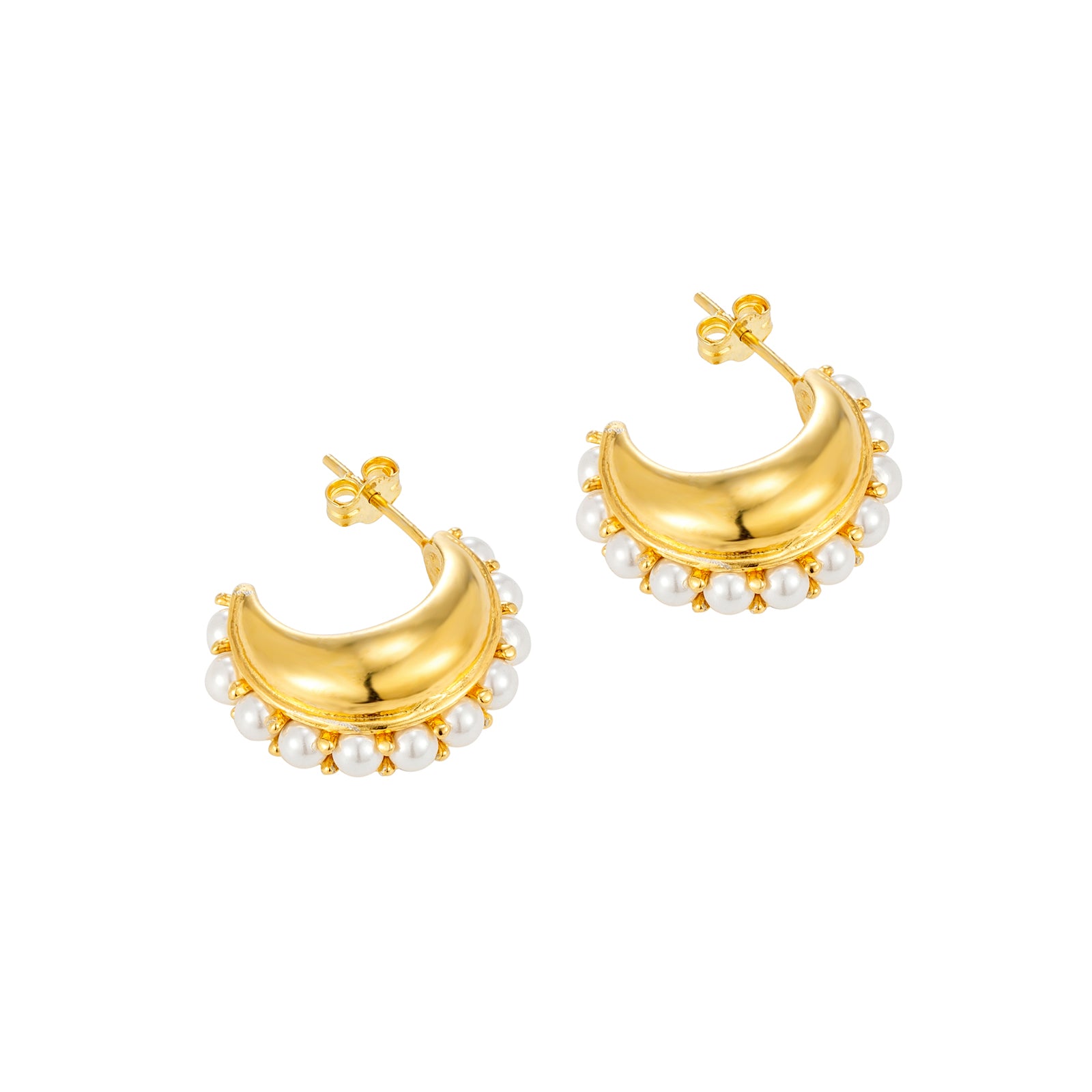 Seol Gold - 18ct Gold Chunky Pearl Half Hoops