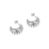 silver pearl half hoop studs - seol gold