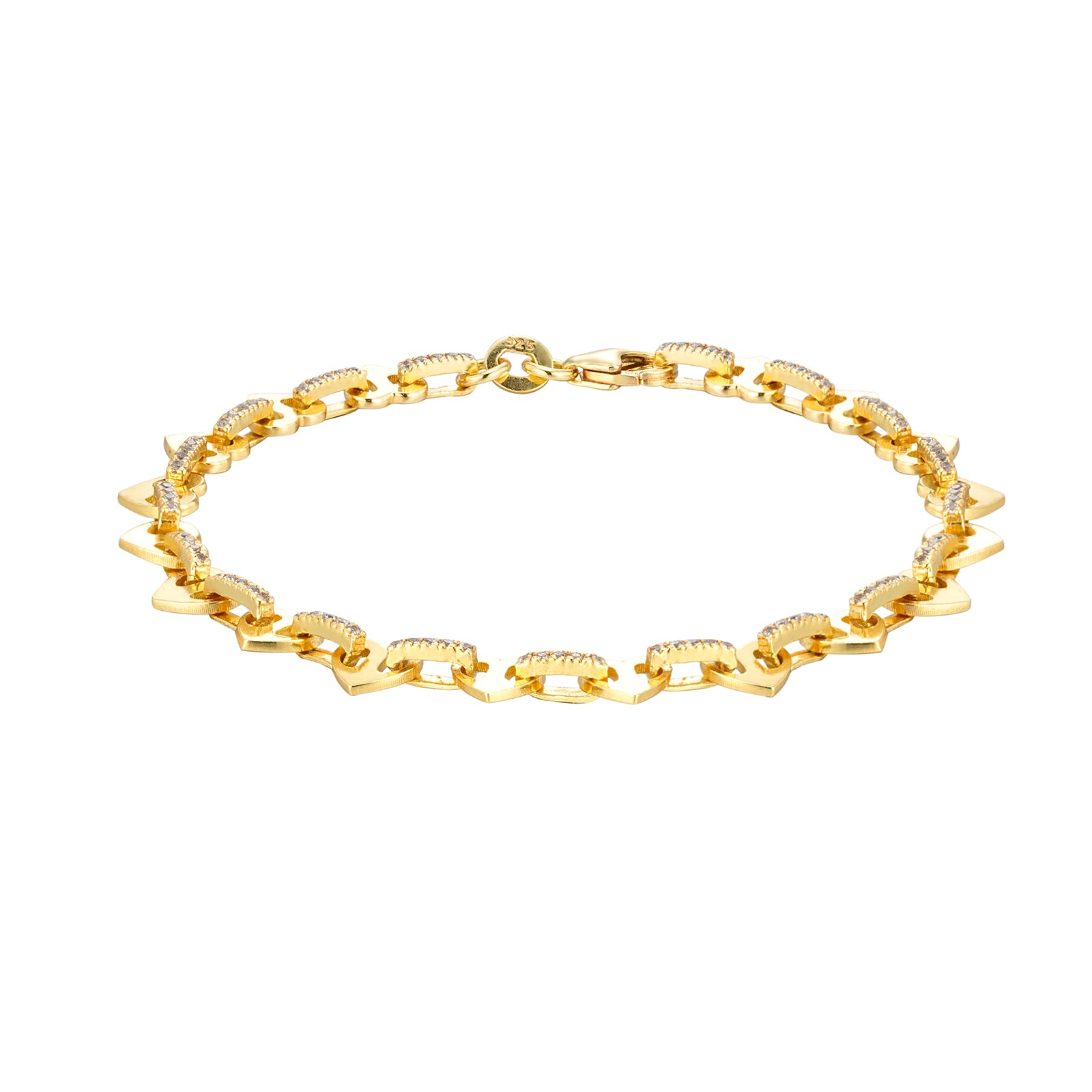 18ct Gold Vermeil Heart CZ Mariner Chain Bracelet - Seol Gold