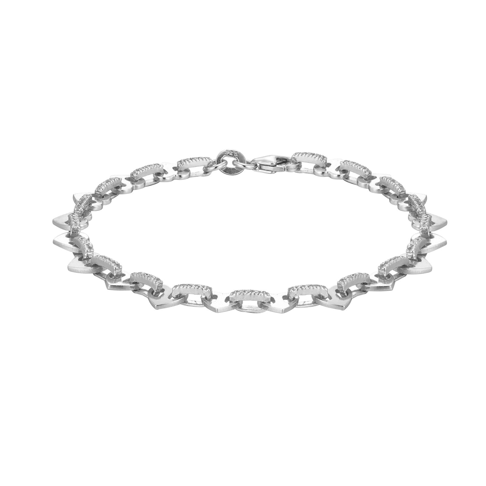 Sterling Silver Heart CZ Mariner Chain Bracelet - Seol Gold