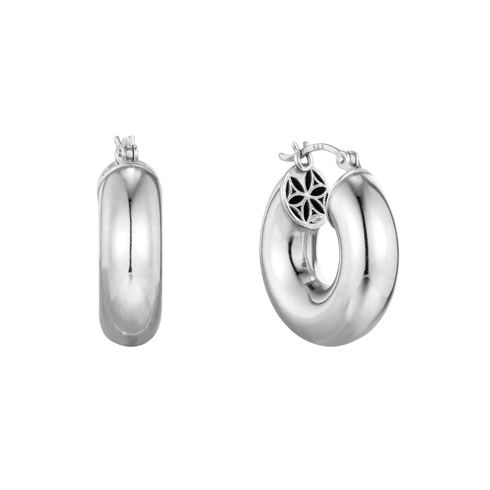 Seol Gold - Silver Round Puffy Hoops