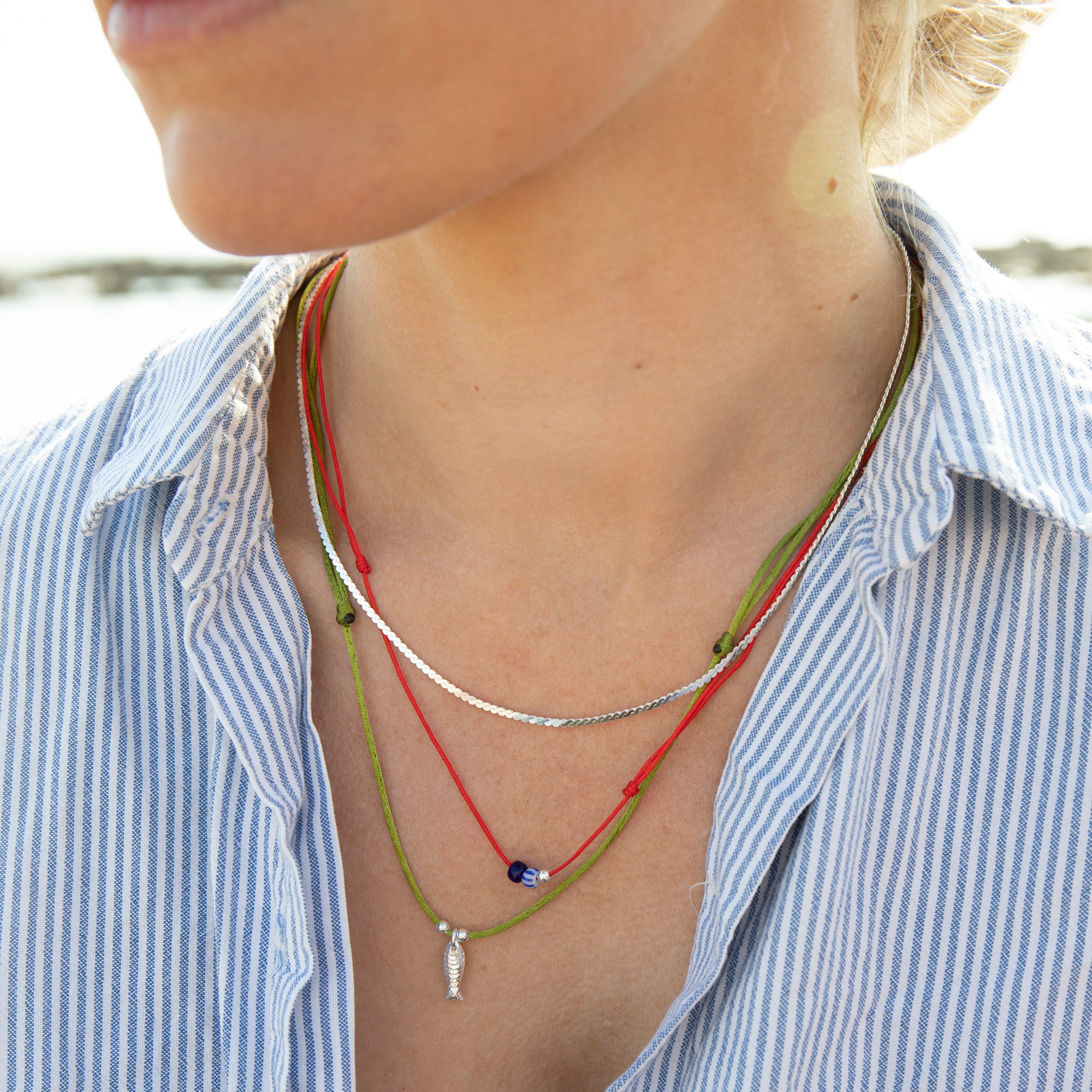 silver red cord necklace - seolgold