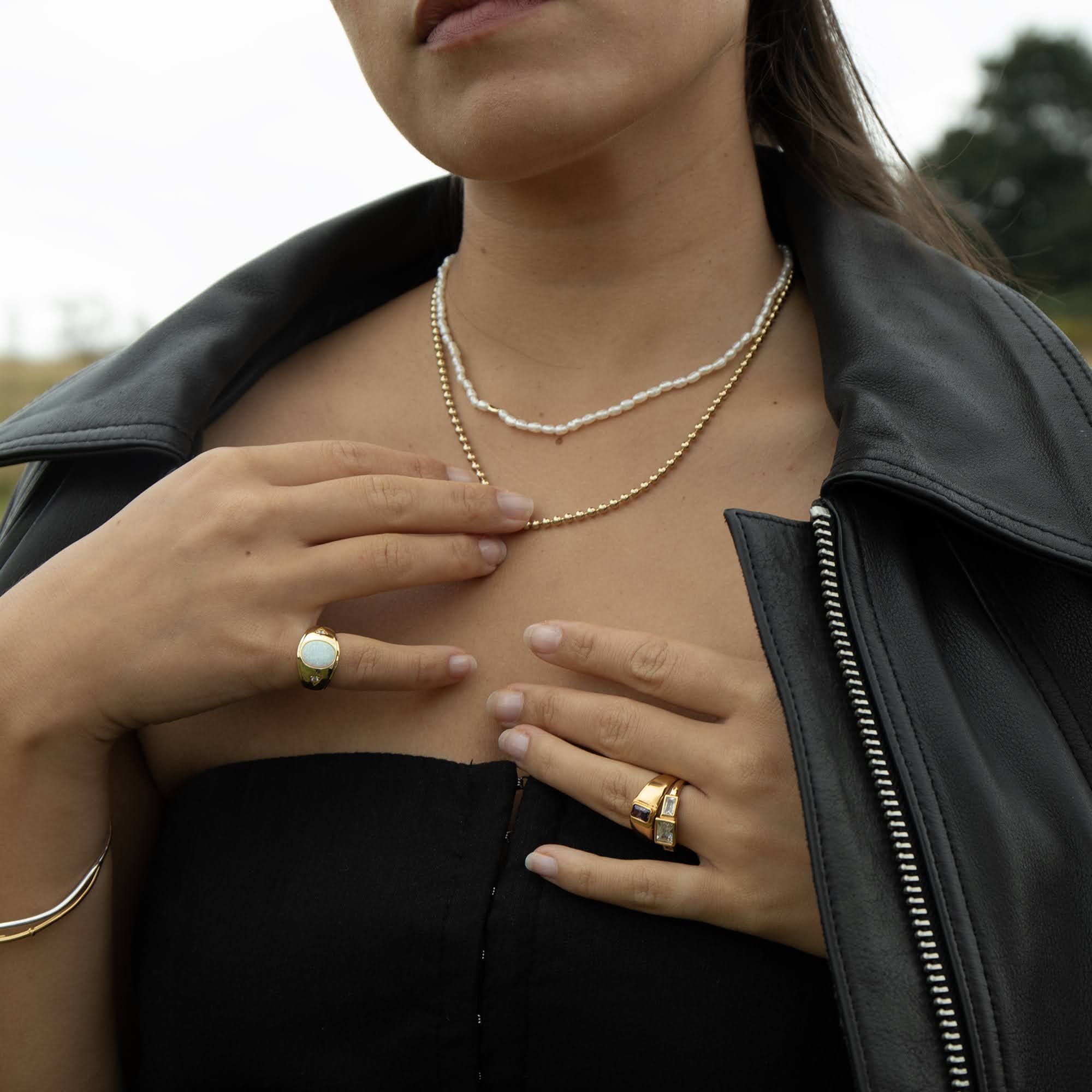 gold chunky opal vintage style signet ring - seolgold