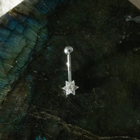 Silver flower belly bar - seol-gold