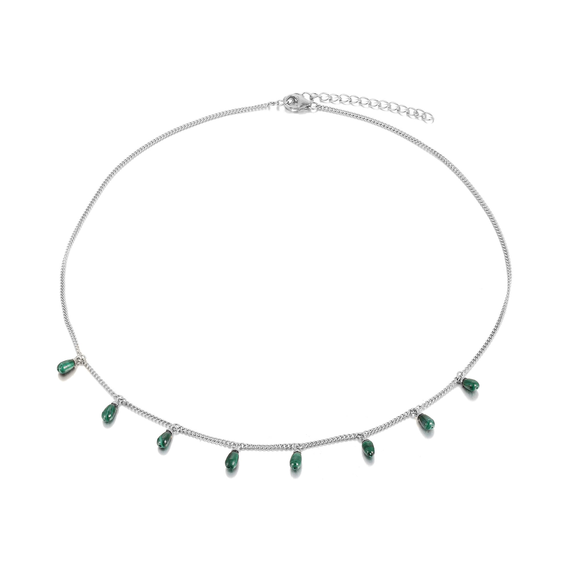 Sterling Silver Malachite Charm Necklace - seolgold