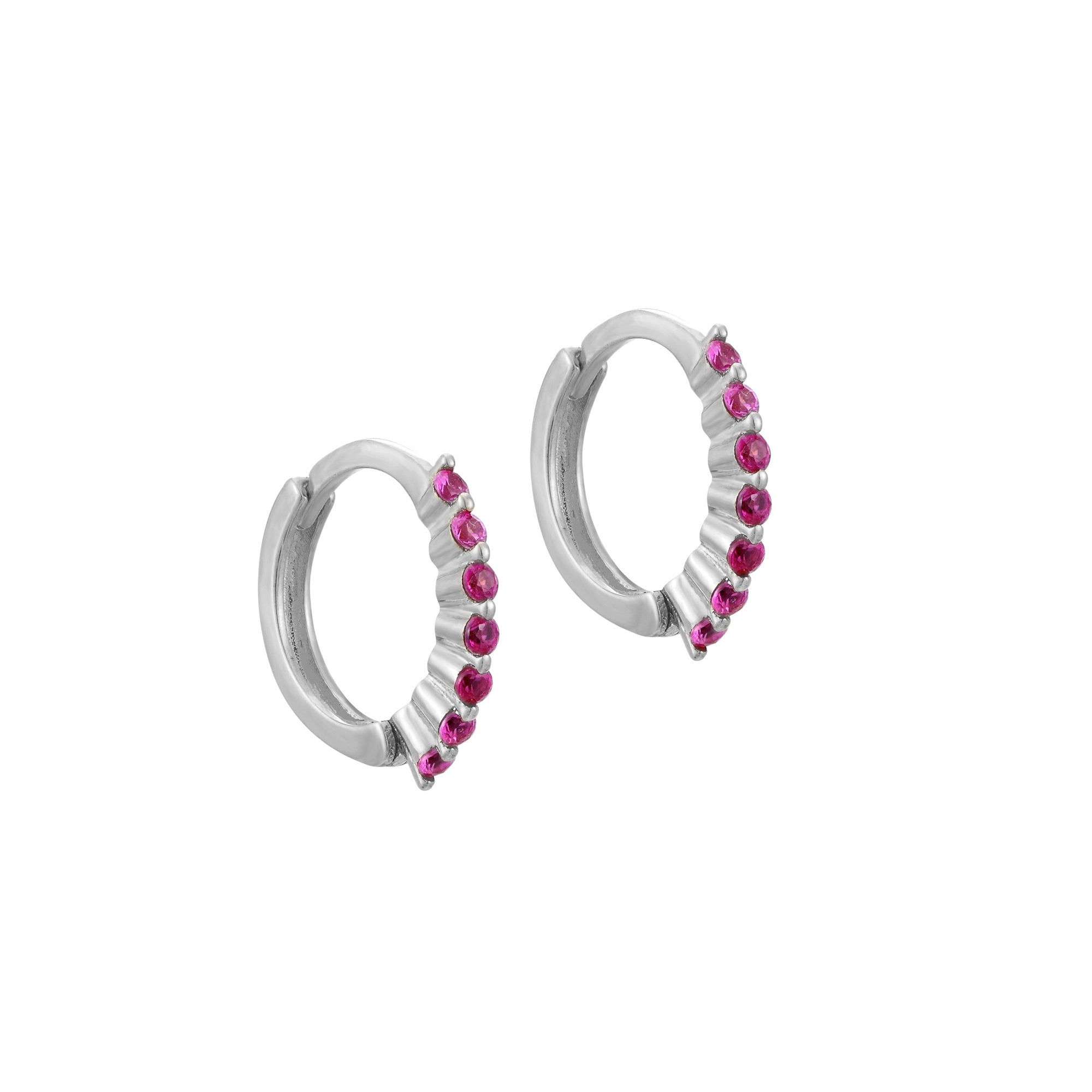 Sterling Silver Ruby CZ Hoops