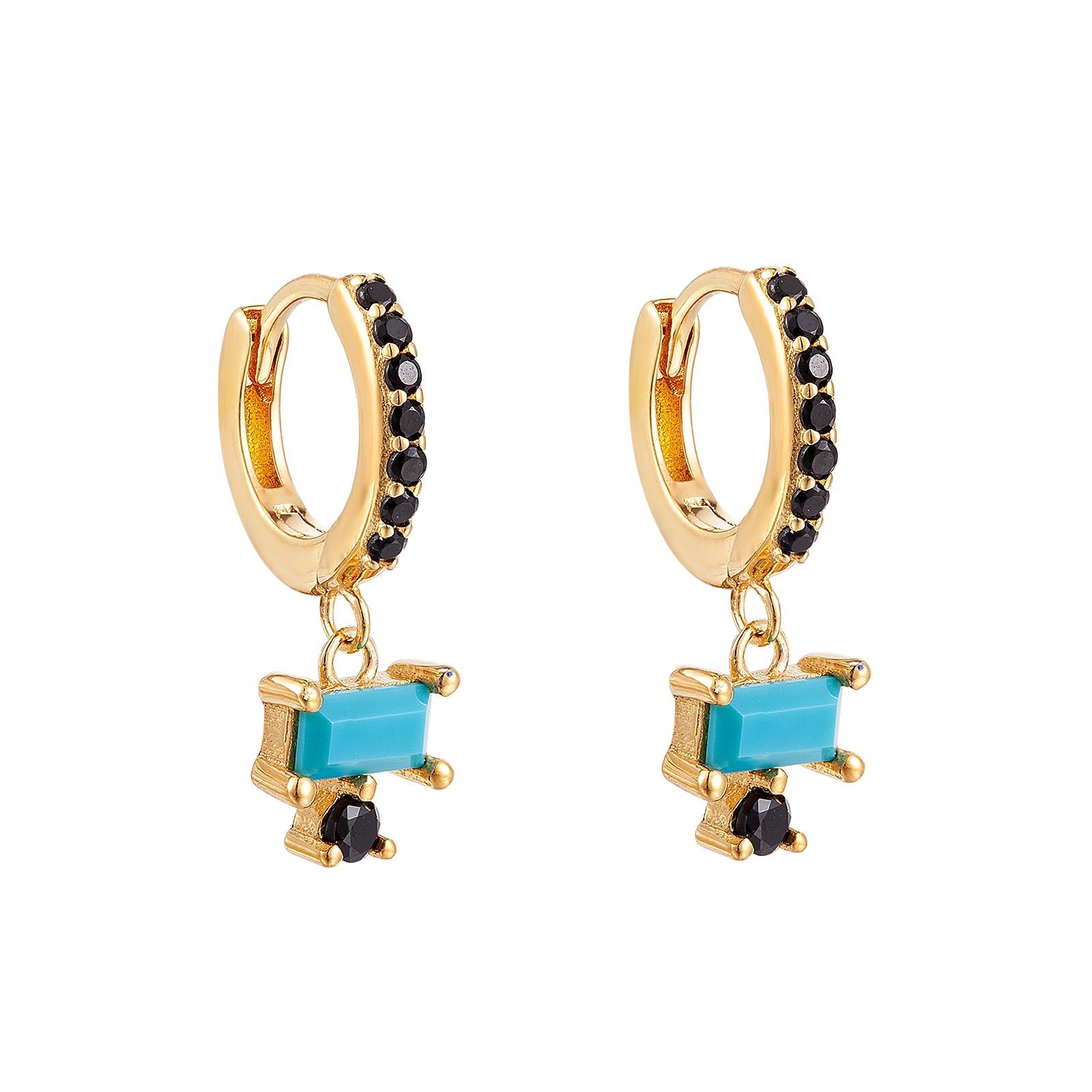 Black and Turquoise bezel Hoops - Seol Gold