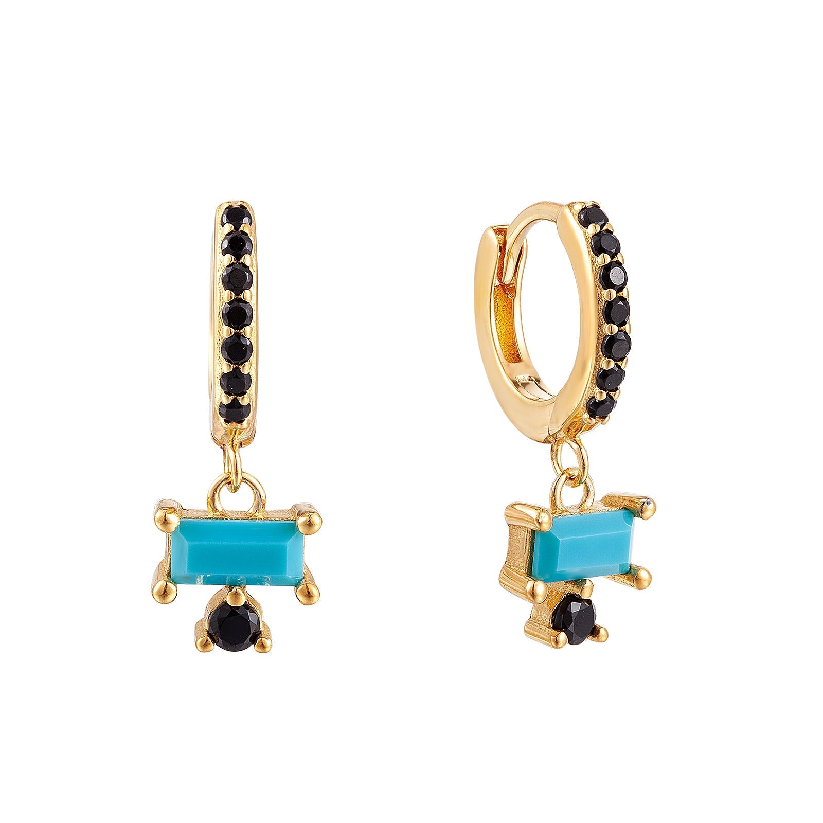 Black and Turquoise bezel Hoops - Seol Gold