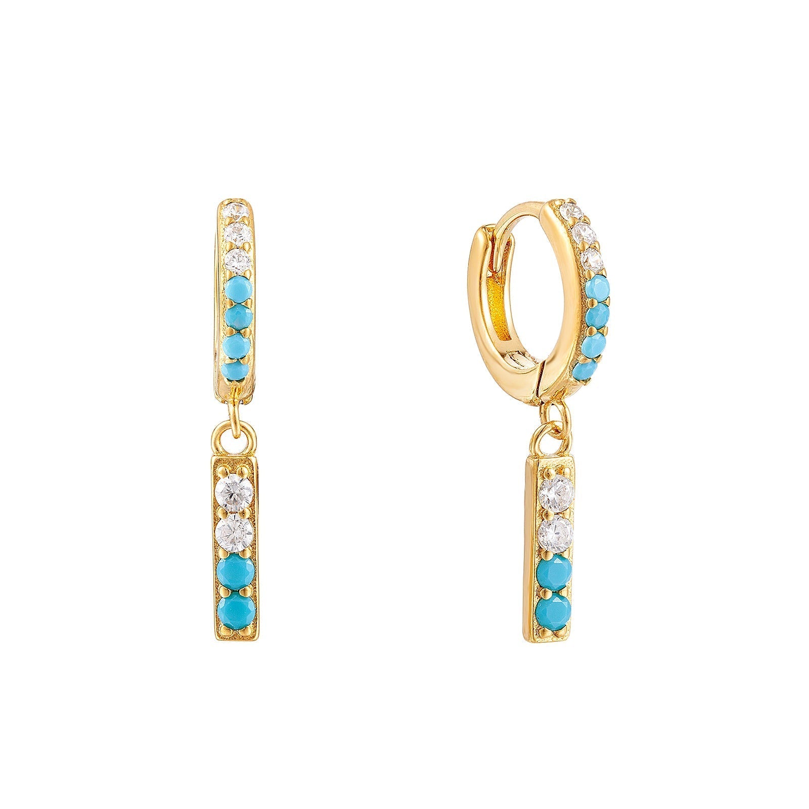 Turquoise Bezel Drop Hoops - Seol Gold