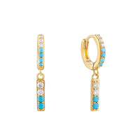 Turquoise Bezel Drop Hoops - Seol Gold