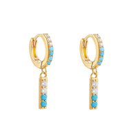 Turquoise Bezel Drop Hoops - Seol Gold