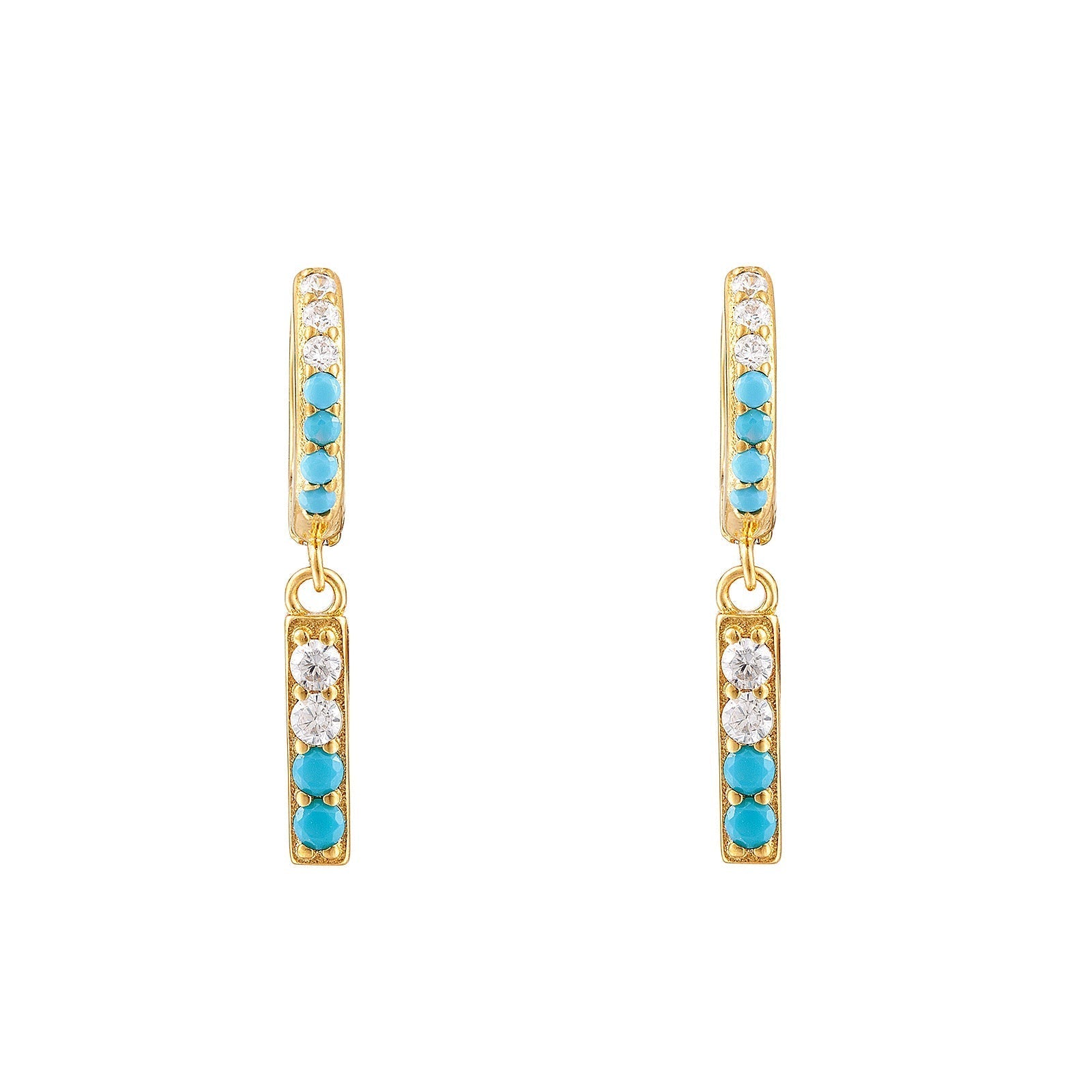 Turquoise Bezel Drop Hoops - Seol Gold