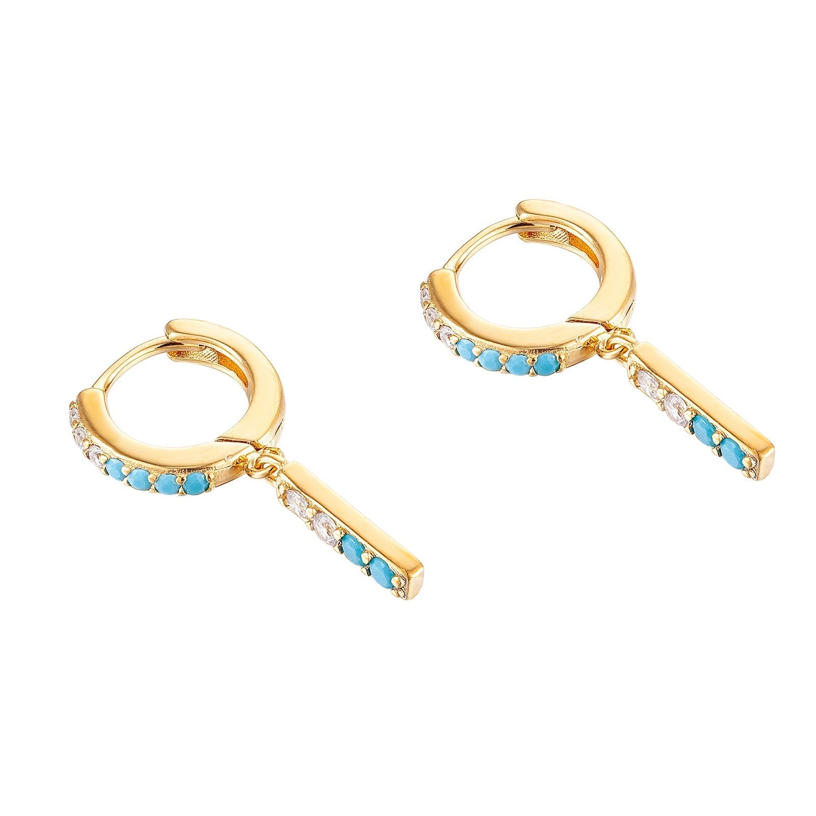 Turquoise Bezel Drop Hoops - Seol Gold