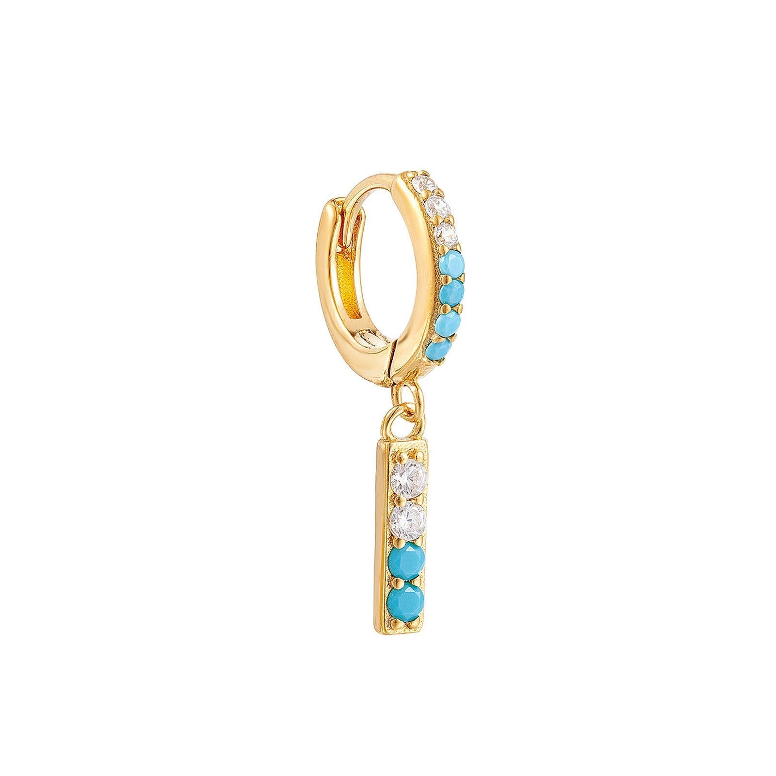 18ct Gold Vermeil Turquoise CZ Bar Drop Hoops