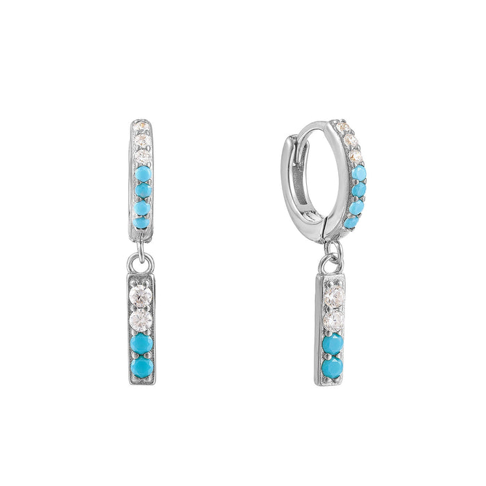 Turquoise Bezel Drop Hoops - Seol Gold