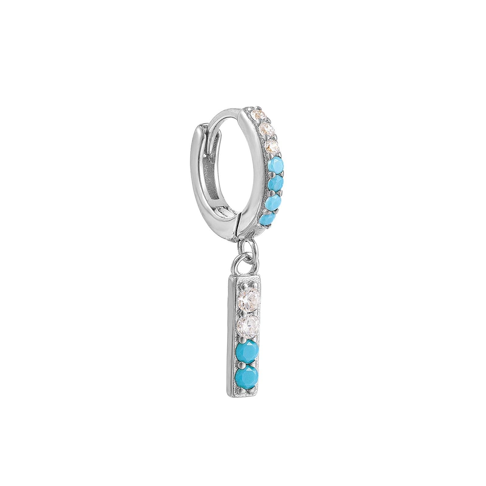 Sterling Silver Turquoise CZ Bar Drop Hoops