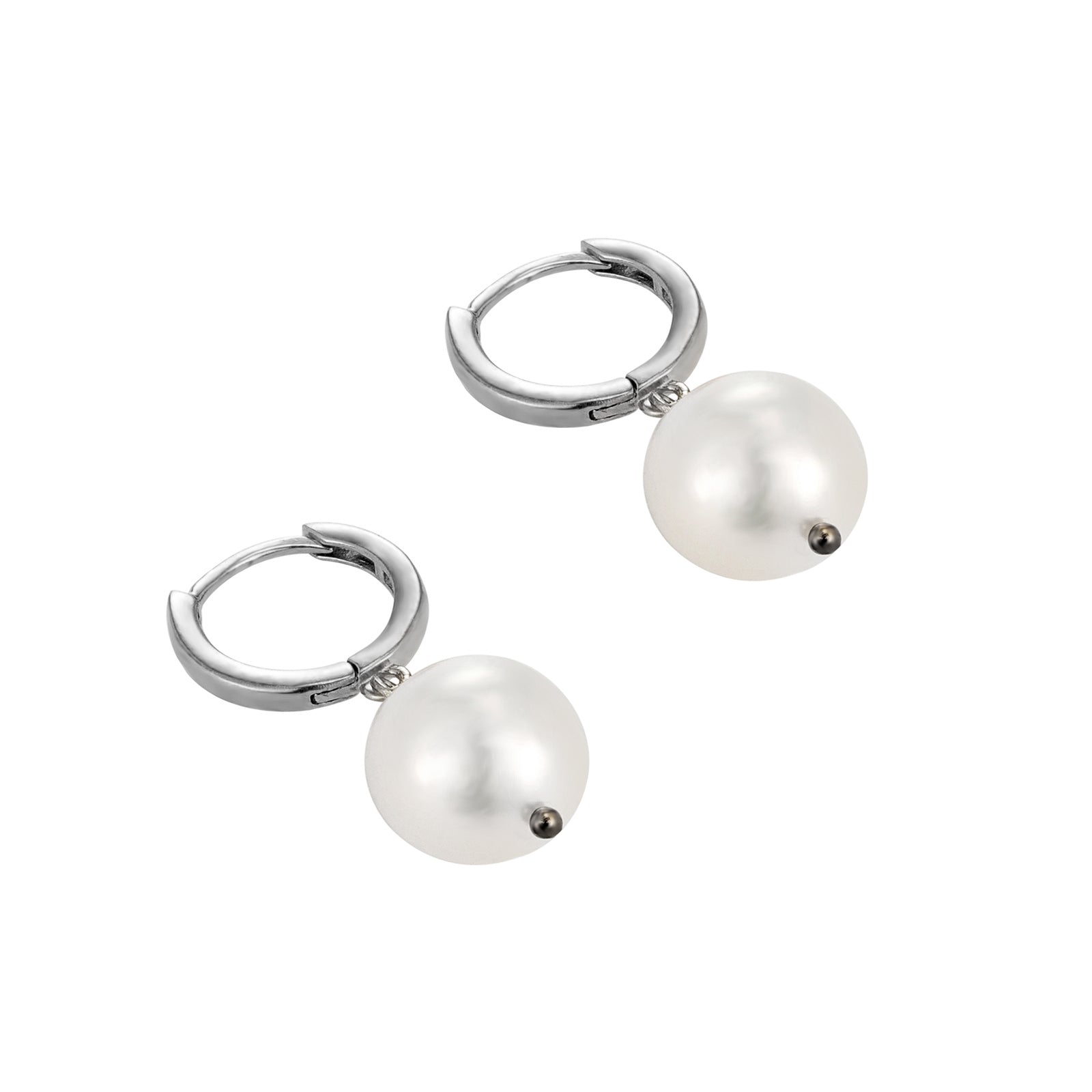 silver pearl hoop earrings - seolgold