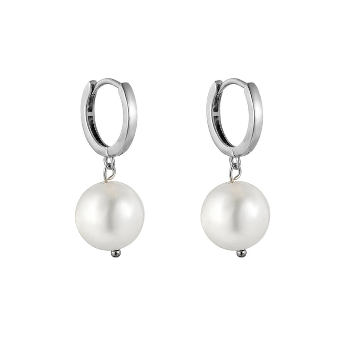 silver pearl hoops - seolgold