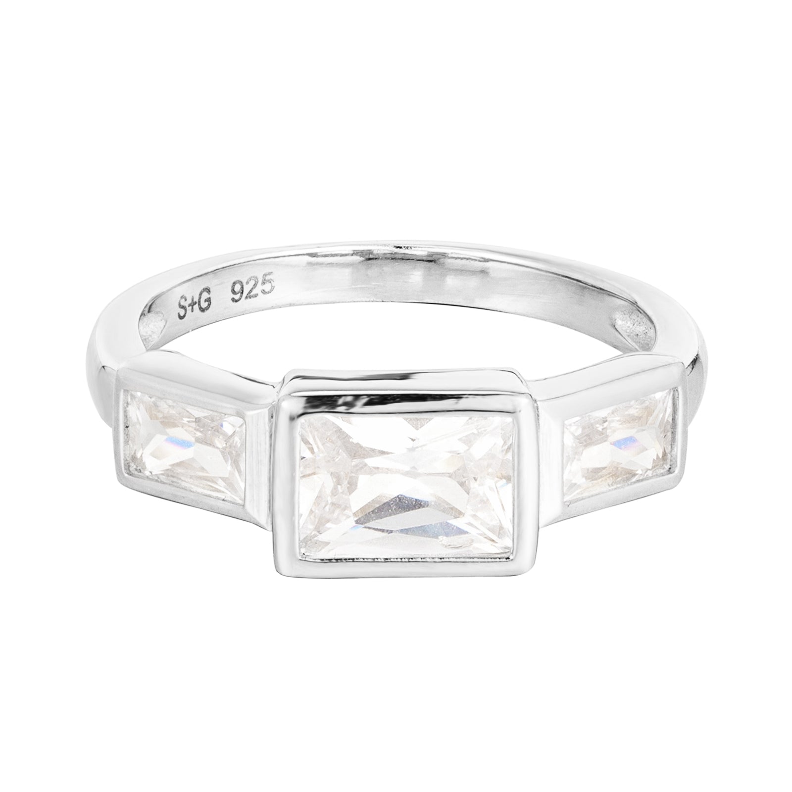 Sterling Silver Squared CZ Rectangle Ring - seolgold