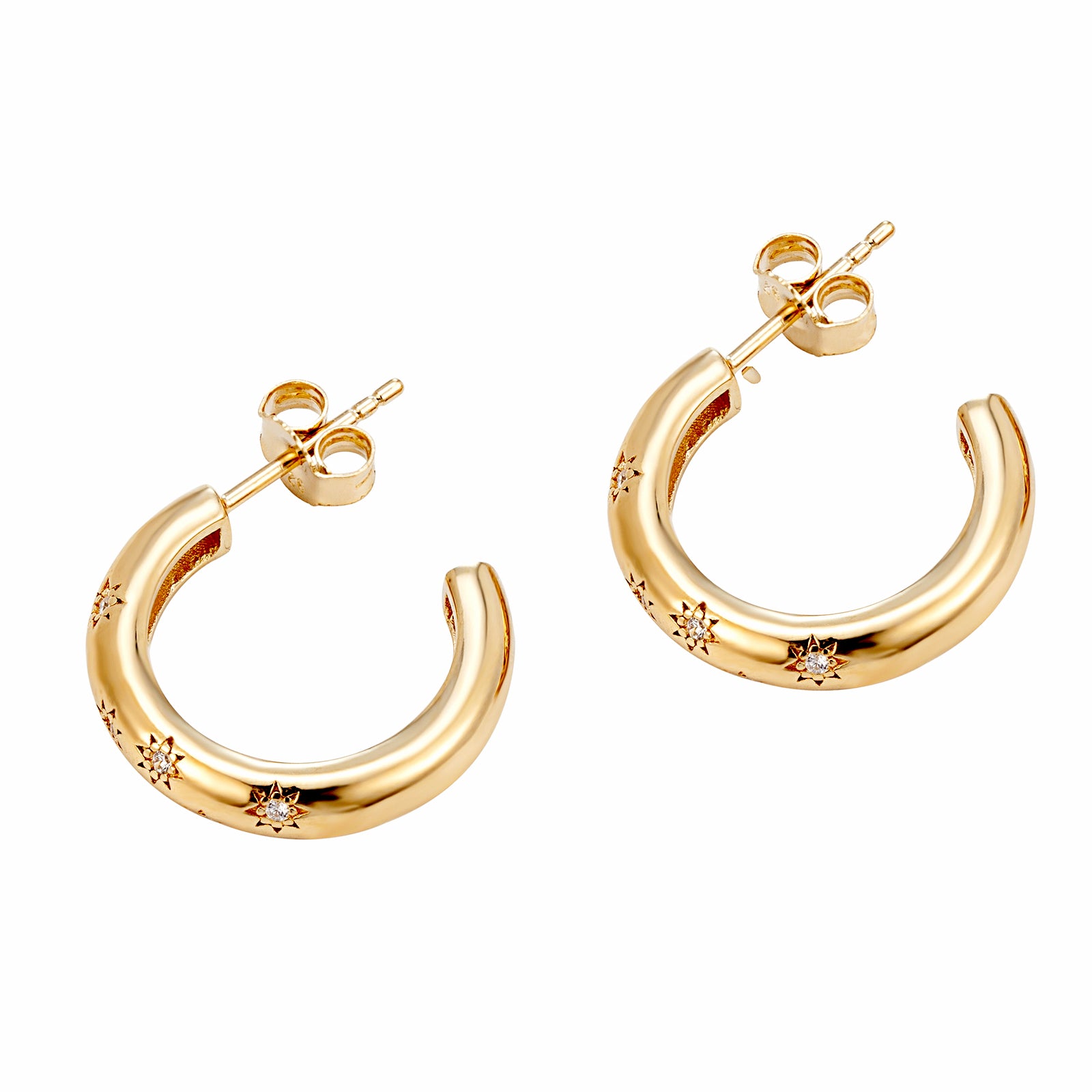 gold cz star half hoop earrings - seol gold