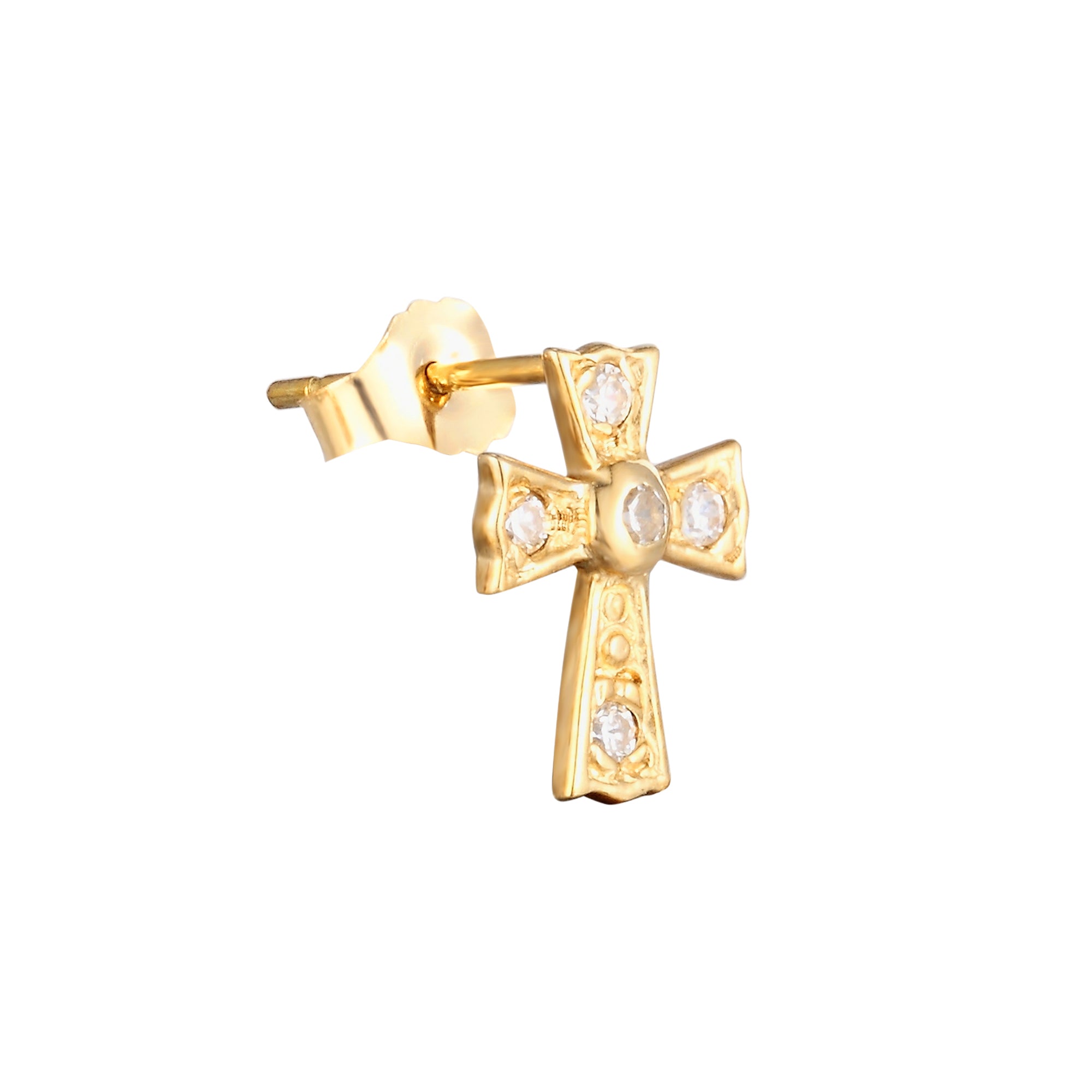 9ct Solid Gold CZ Cross Studs