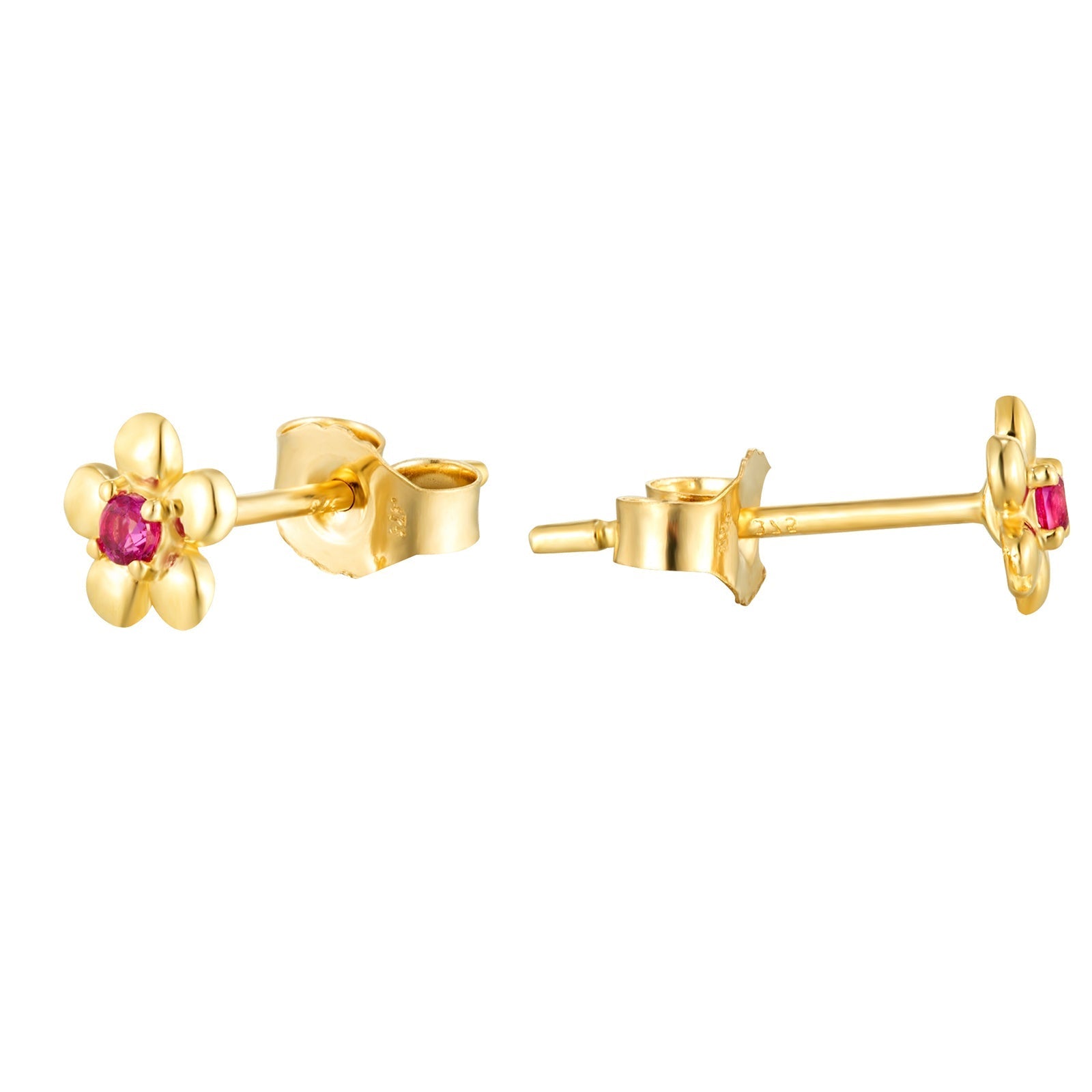 9ct Solid Gold - ruby flower earrings - seolgold