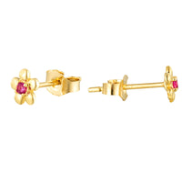 9ct Solid Gold - ruby flower earrings - seolgold