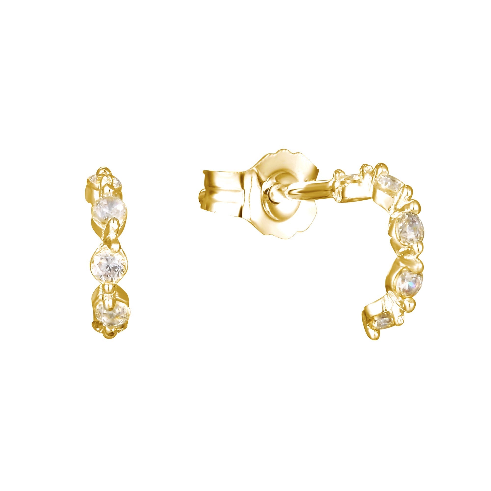 18ct Gold Vermeil Tiny Half Hoop CZ Studs