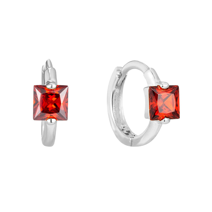 Seol gold - Garnet CZ Square Hoops