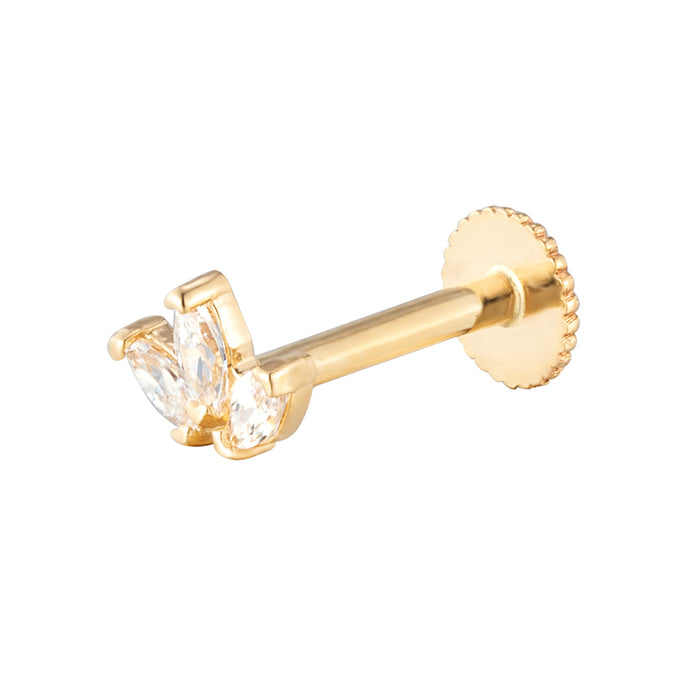 14ct Solid Gold triple Marquise CZ Labret Stud Earring - seolgold