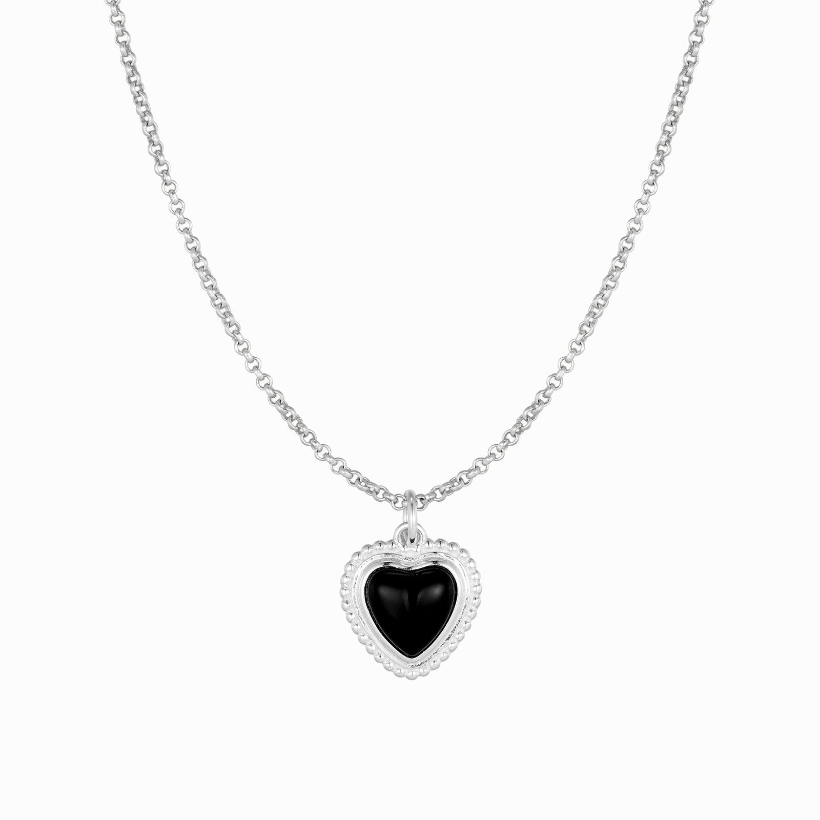 Sterling Silver Onyx Heart Necklace