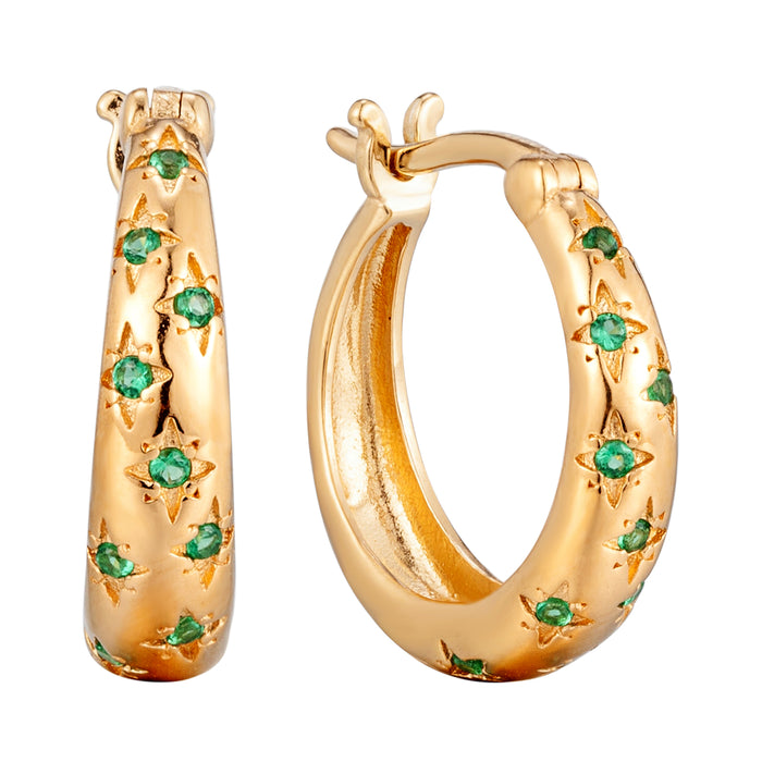 gold emerald hoops - seolgold