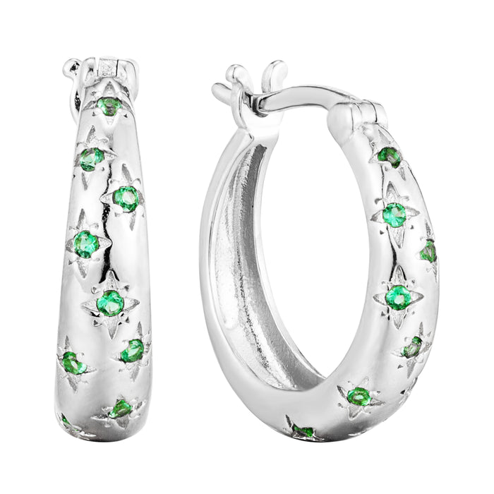 silver emerald hoops - seolgold