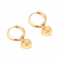 CZ Heart Charm Hoops - Seol Gold