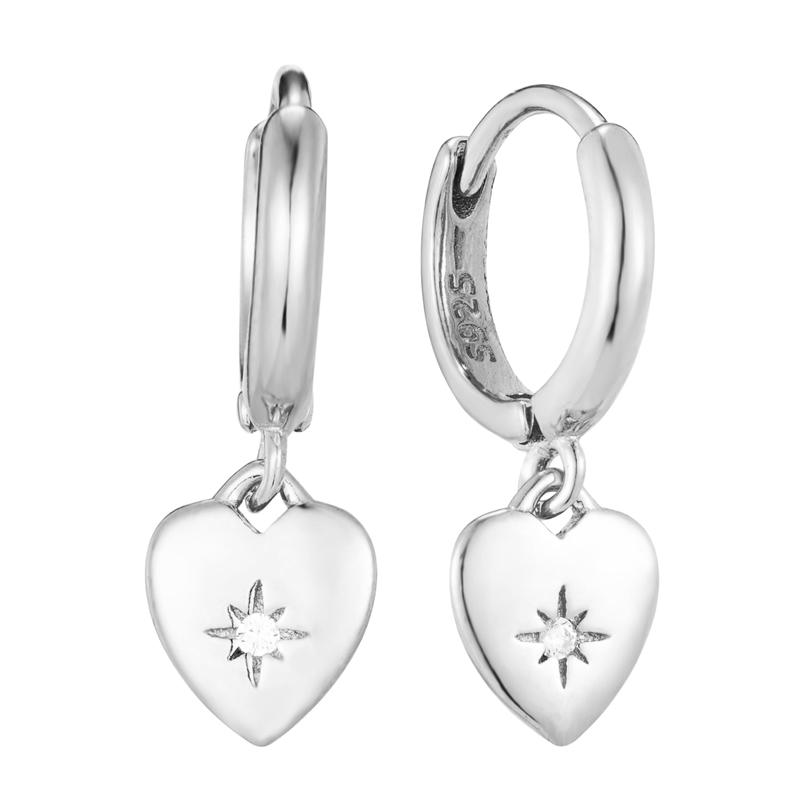 Seol Gold - Sterling CZ Heart Charm Hoops