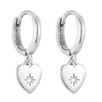 Sterling Silver CZ Heart Charm Hoops - Seol Gold