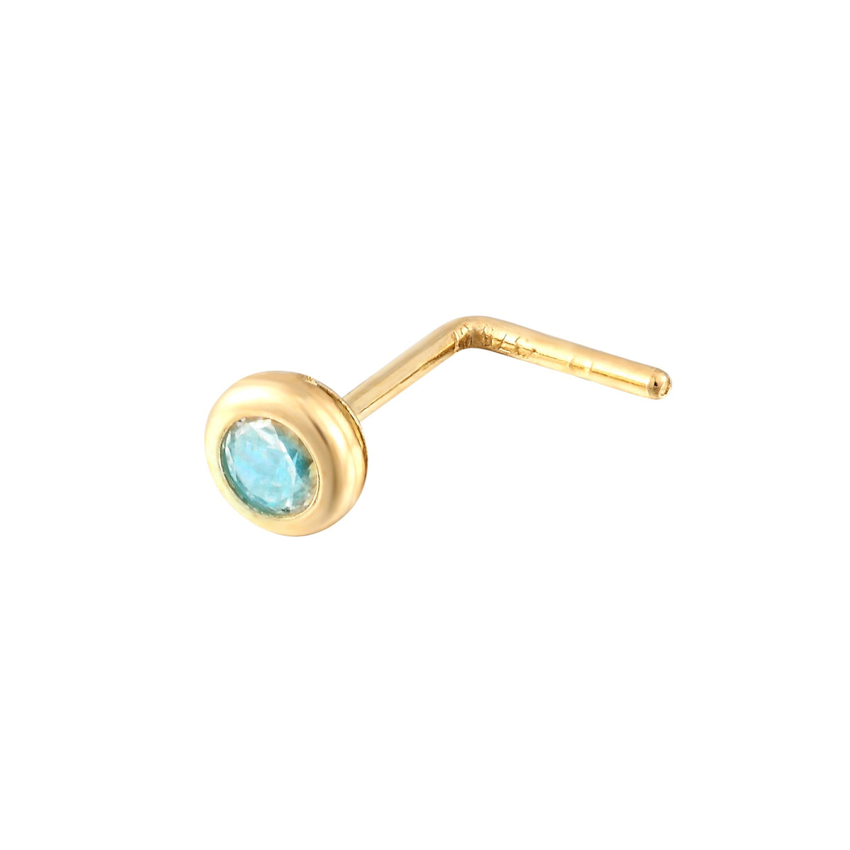 9ct Solid Gold Aquamarine CZ Bezel Nose Stud - seolgold