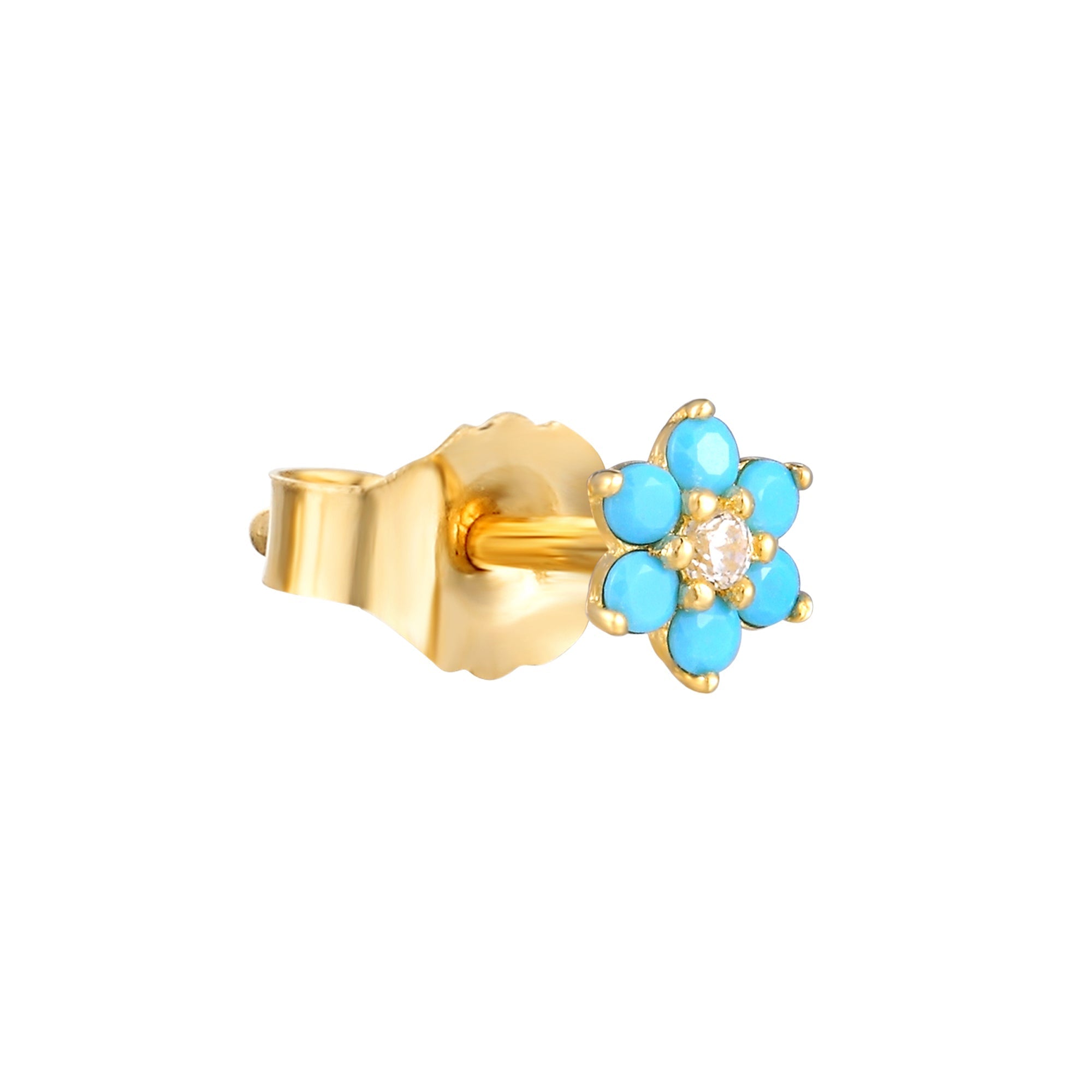 9ct Solid Gold Turquoise Flower Studs