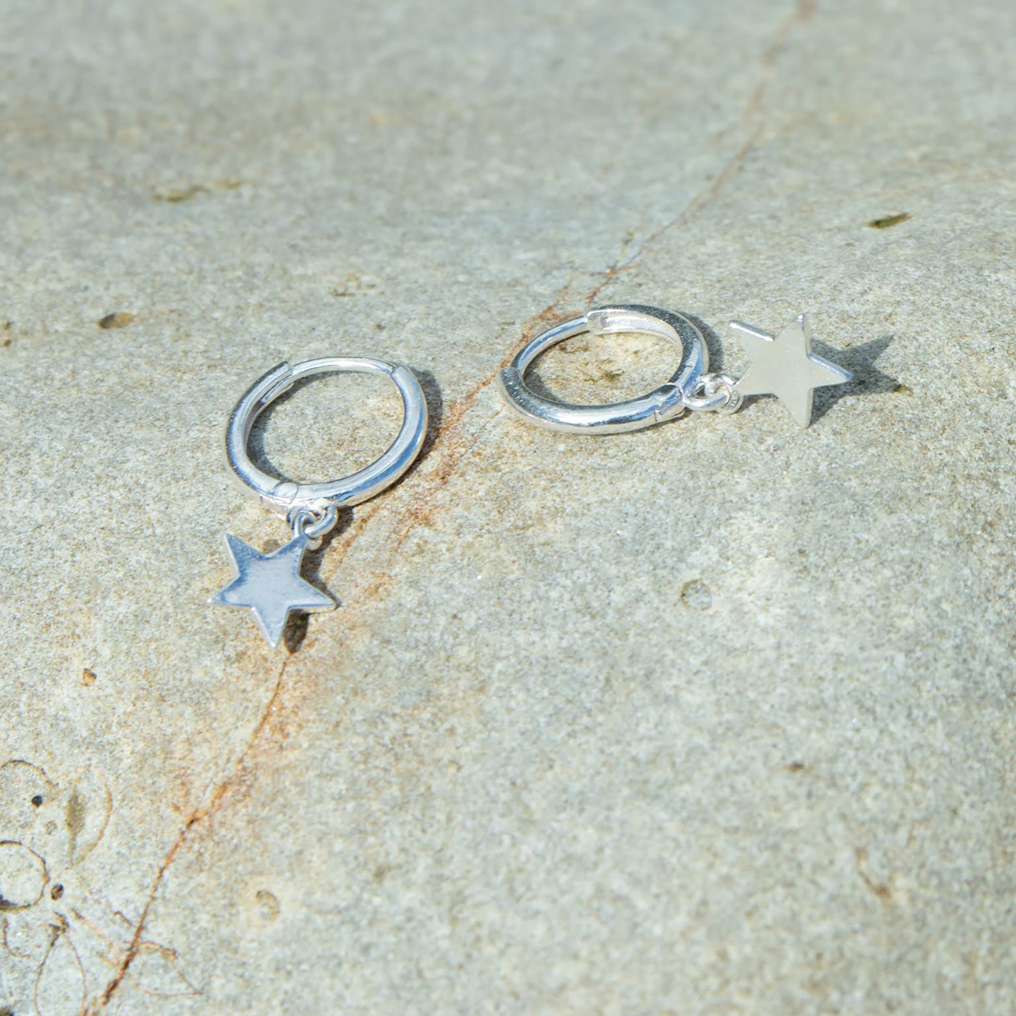 Sterling Silver Star Charm Hoops