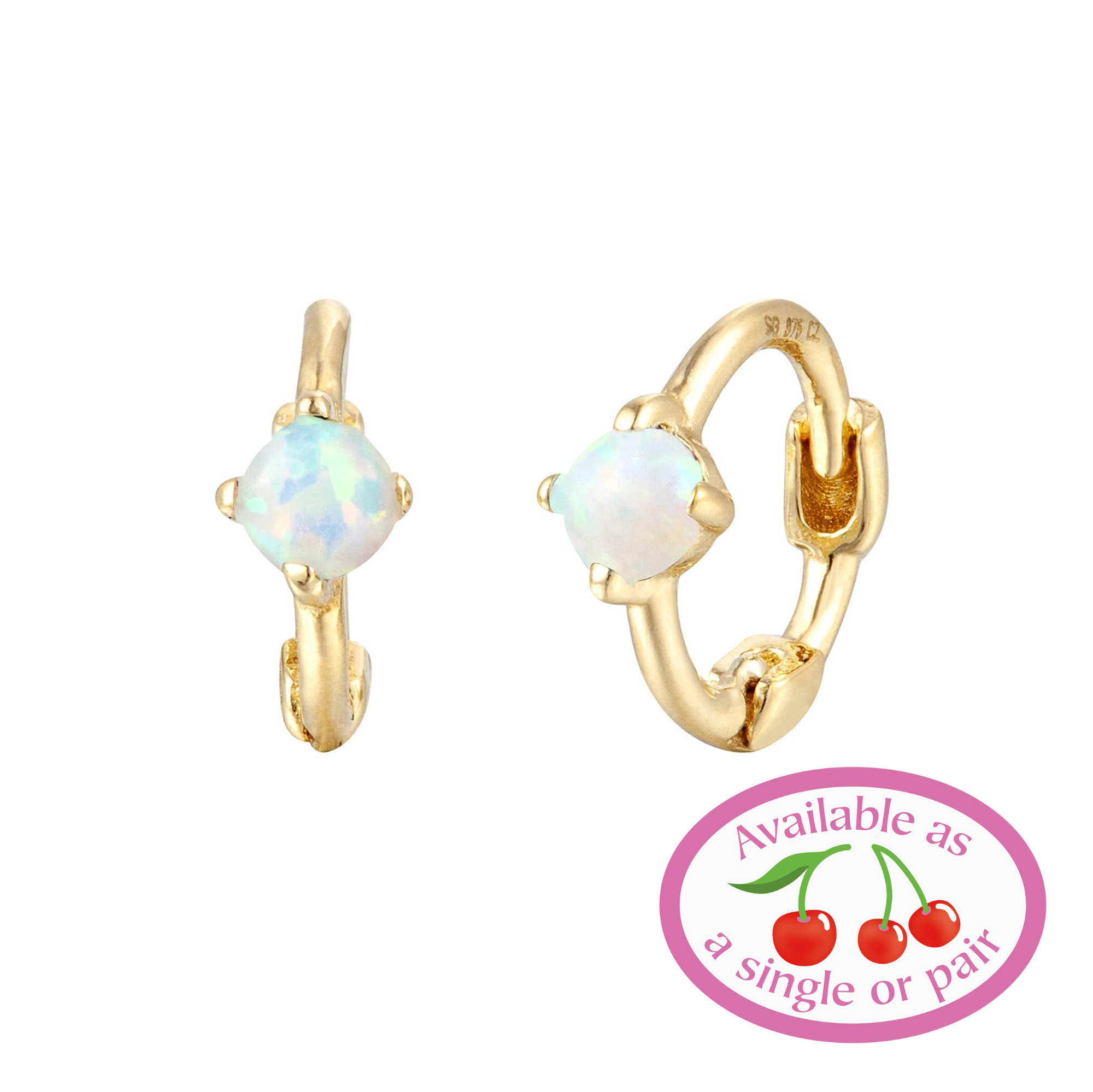 9ct Solid Gold Tiny Opal Huggies