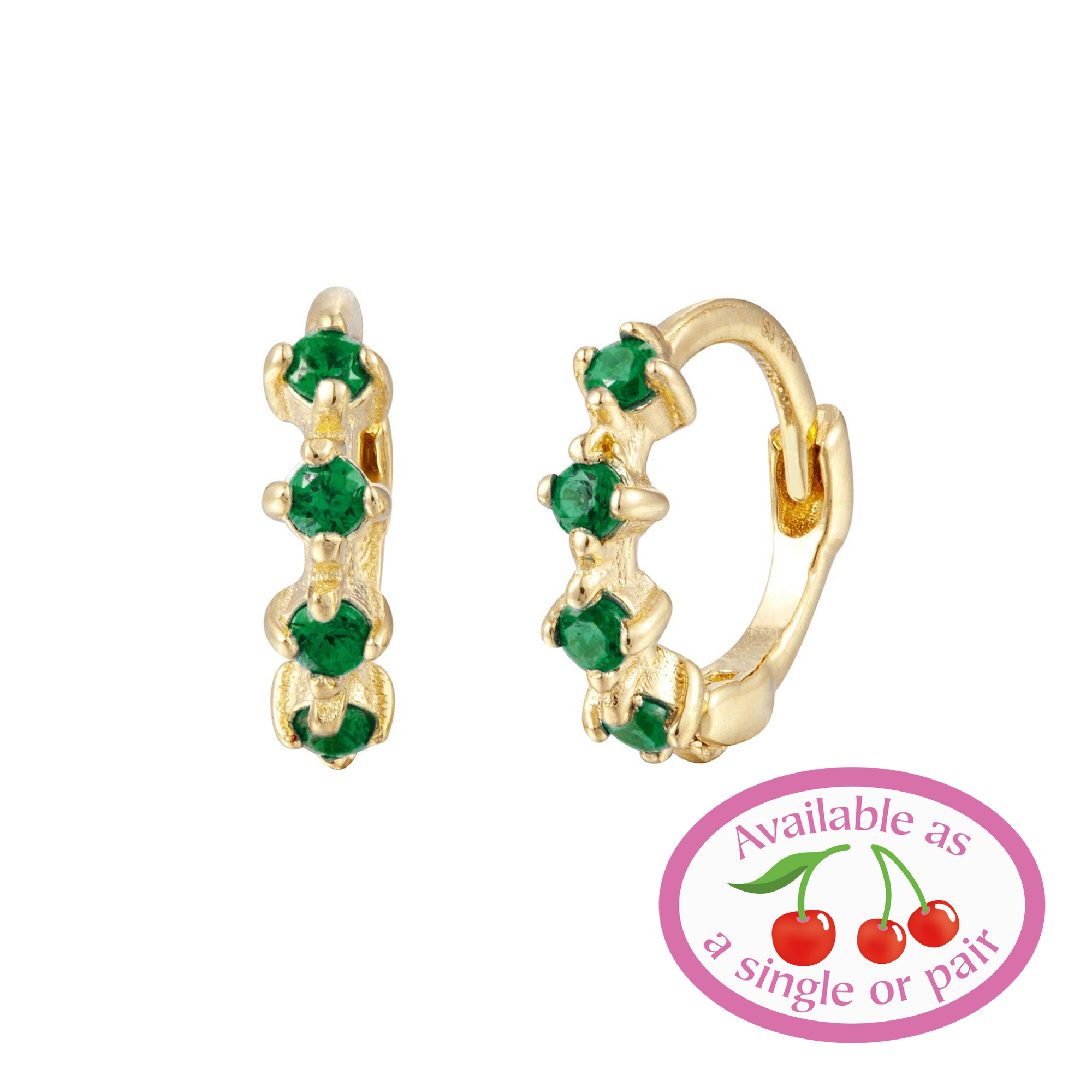 9ct Solid Gold Emerald Studded Huggie Hoops