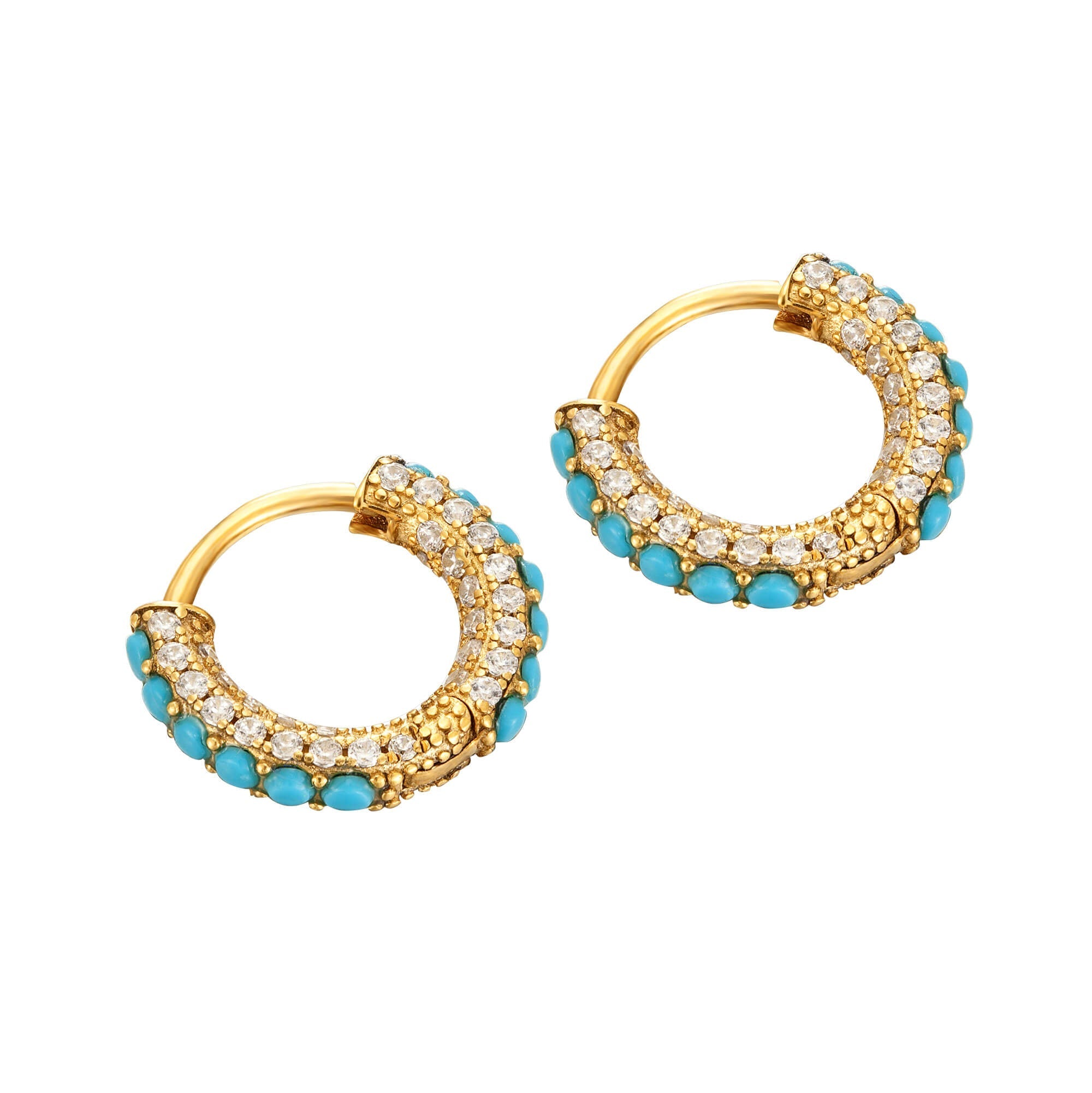 Seol gold - 18ct Gold Vermeil Turquoise & Pave CZ Hoops